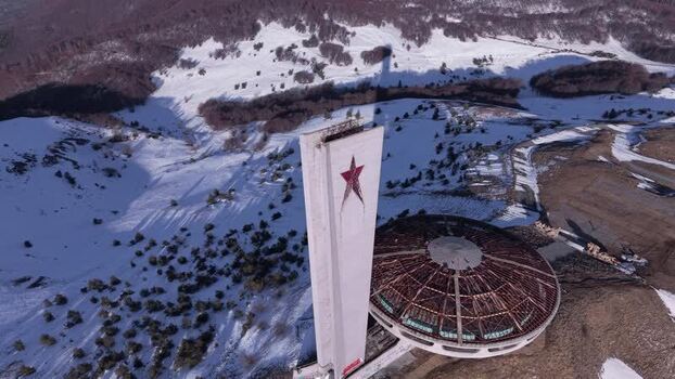 Aerial view of Buzludzha Monument in Stara Zagora Bulgaria.