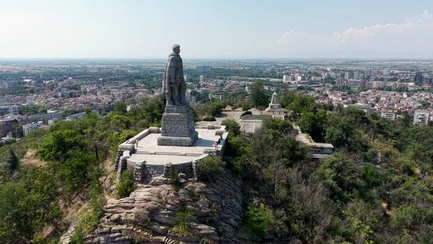Aerial view of Alyosha monument in Plovdiv Bulgaria.