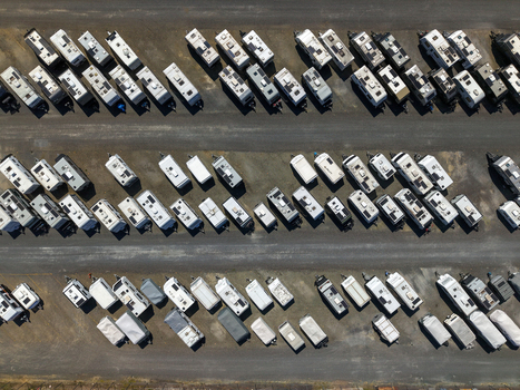 Kilsyth Victoria Australia 20 September 2026 Aerial view of numerous caravans and trailers parked in orderly rows on a gravel lot. Kilsyth Victoria Australia 20 September 2026 Aerial view of numerous caravans and trailers parked in orderly rows on a gravel lot.