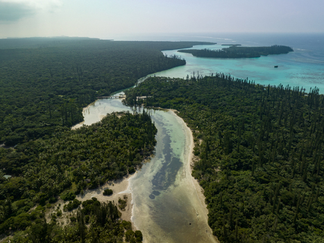 Aerial view of the Oro Natural Pool where the dark green forest meets the turquoise sea L Île des Pins New Caledonia. Aerial view of the Oro Natural Pool where the dark green forest meets the turquoise sea L Île des Pins New Caledonia.