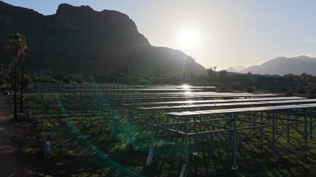 Aerial view of a solar farm in Terrasini Italy.