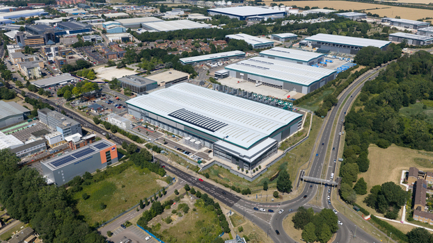 Hemel Hempstead England United Kingdom 11 July 2026 Aerial view of Amazon AWS Data Storage Facility in Hemel Hempstead
