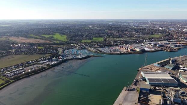 Aerial view of marina and port Ipswich United Kingdom.