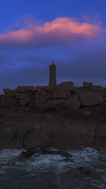 Aerial view of Phare de Men Ruz lighthouse in France.