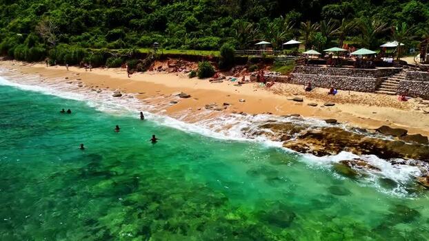 Aerial view of a beach in Bali Indonesia.