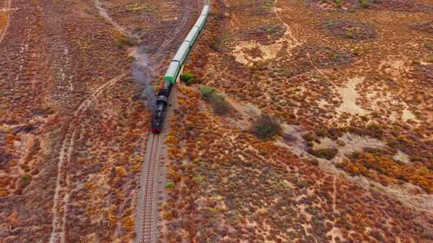 Aerial view of train on tracks South Africa. Aerial view of train on tracks South Africa.