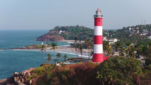 Aerial view of Vizhinjam Lighthouse in Kovalam India. Aerial view of Vizhinjam Lighthouse in Kovalam India.