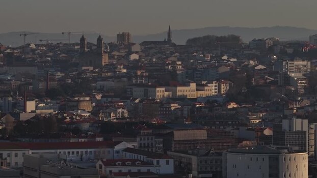 Aerial view of cityscape with towers Porto Portugal.