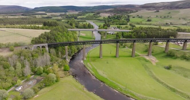 Aerial view of Findhorn Bridge viaduct over a river United Kingdom. Aerial view of Findhorn Bridge viaduct over a river United Kingdom.