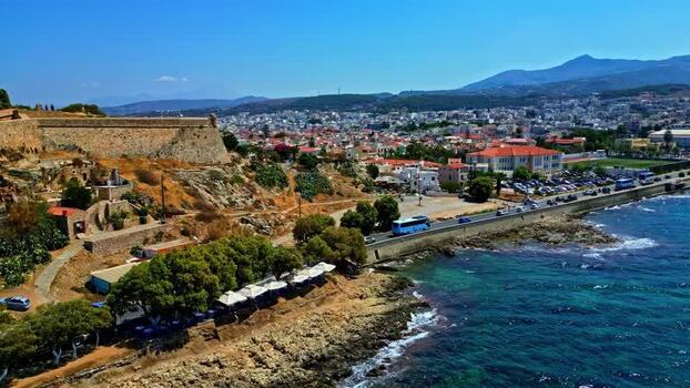 Aerial view of the coast of Crete Greece.