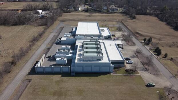 Aerial view of industrial building United States.