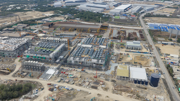 Aerial View of Hyperscale Data Center Construction in Chonburi