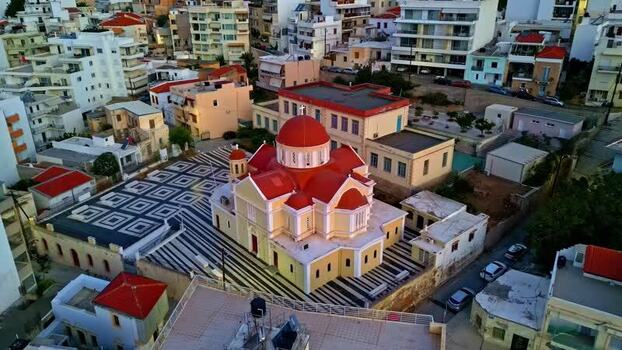 Aerial view of Agios Minas Cathedral in Heraklion Greece.