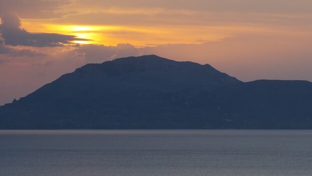 Aerial view of the Terrasini coastline at sunset Italy.