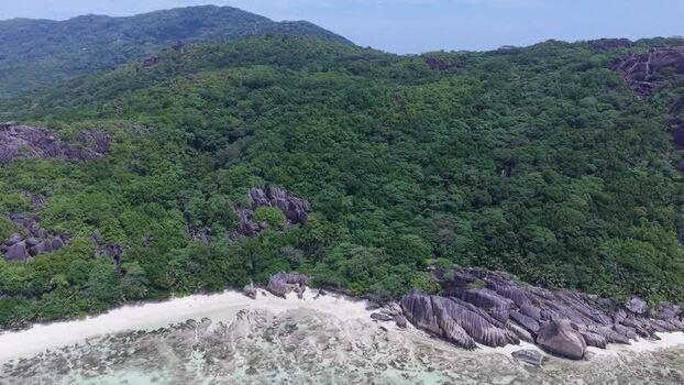 Aerial view of Anse Reunion beach Seychelles.