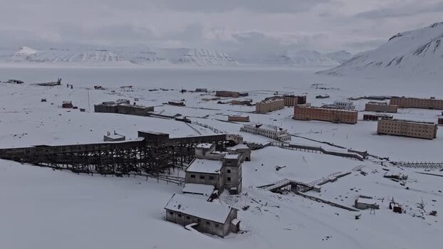 Aerial view of Pyramiden in Svalbard and Jan Mayen.