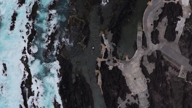 Aerial view of Piscinas Naturais Biscoitos in Biscoitos Portugal.