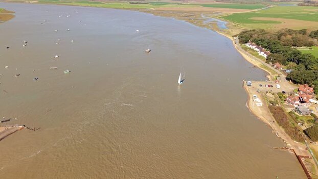 Aerial view of Felixstowe crossing to Bawdsey United Kingdom.