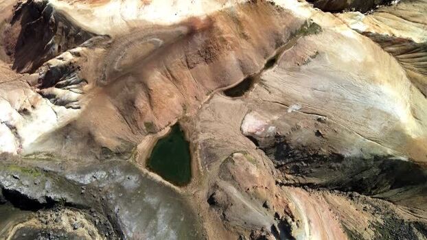 Aerial view of Rainbow mountains Iceland.