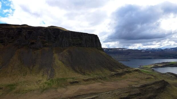 Aerial view of Hvalfjordur cliffs and fjord Iceland. Aerial view of Hvalfjordur cliffs and fjord Iceland.
