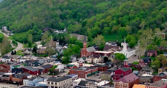 Aerial view of the historic town of Aurora United States.