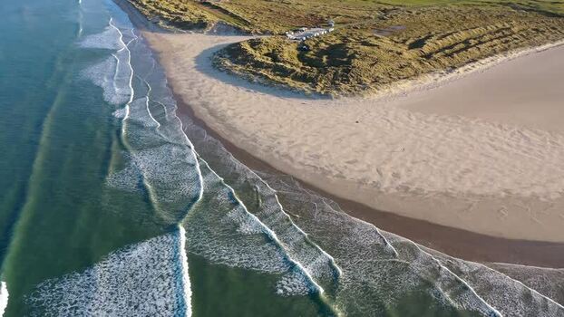 Aerial view of Falcarragh beach and coastline Ireland.