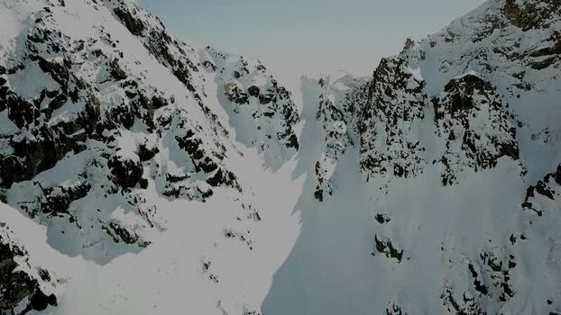 Aerial view of snowy mountains in Baqueira Spain.