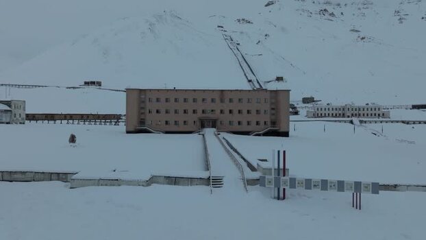 Aerial view of Pyramiden Svalbard and Jan Mayen.