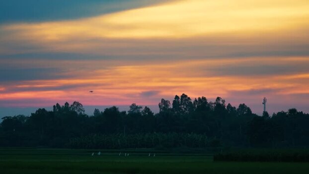 View of sunset over rural landscape Bangladesh.