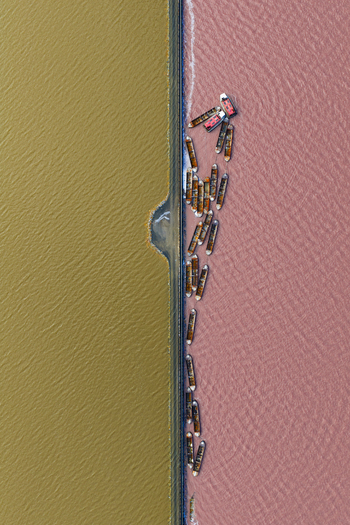 Aerial view of a colorful abstract background with gold and pink contrasting sharply San Pedro del Pinatar Region of Murcia Spain. Aerial view of a colorful abstract background with gold and pink contrasting sharply San Pedro del Pinatar Region of Murcia Spain.