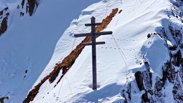 Aerial view of summit cross in Nauders Austria.