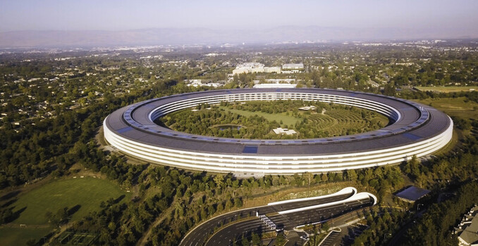 Cupertino CA United States 28 September 2026 Aerial view of Apple Park Headquarters the iconic ring shaped building surrounded by lush greenery and trees in the heart of Silicon Valley.
