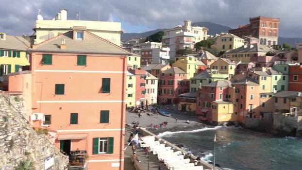 View of colorful coastal buildings in Genoa Italy. View of colorful coastal buildings in Genoa Italy.