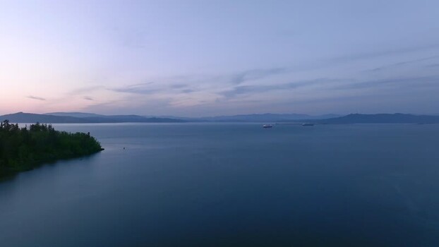Aerial view of Columbia River at dusk in Astoria United States.