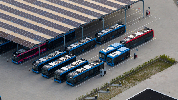 Purmerend Netherlands 15 June 2026 Aerial drone view of the EBS charging hub in Purmerend zero emission buses sustainable public transport infrastructure. Purmerend Netherlands 15 June 2026 Aerial drone view of the EBS charging hub in Purmerend zero emission buses sustainable public transport infrastructure.