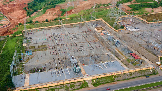 Aerial view of TCN SubStation Katampe featuring electrical transformers power lines and industrial infrastructure in Abuja Federal Capital Territory Nigeria.