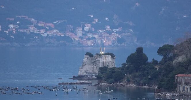 View of the historic fortress and town of Porto Venere Italy.