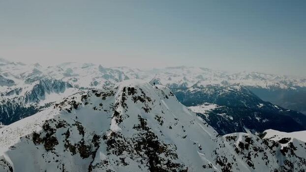 Aerial view of snowy peaks in Baqueira Spain.
