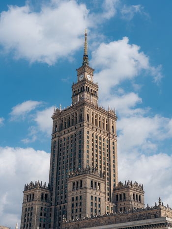 View of the Palace of Culture and Science in Warsaw Masovian Voivodeship Poland. View of the Palace of Culture and Science in Warsaw Masovian Voivodeship Poland.