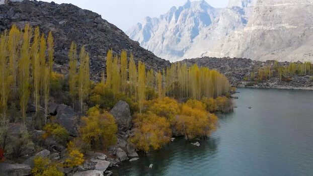Aerial view of Upper Kachura Lake Pakistan.