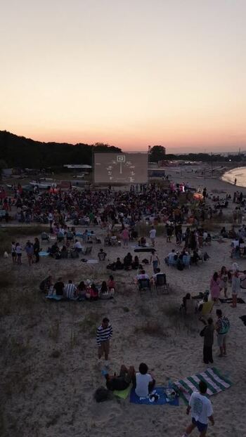 Aerial view of The Quarantine Film Festival on the beach Bulgaria.