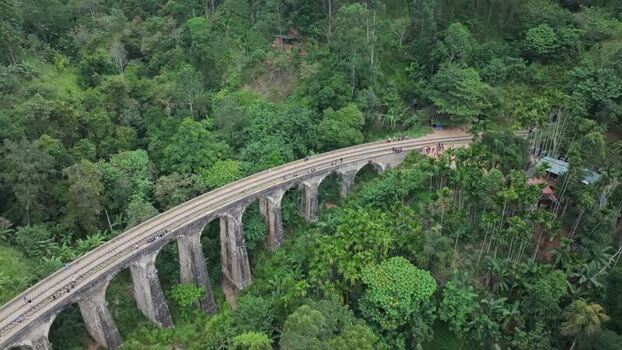 Aerial view of Nine Arches Bridge in Sri Lanka.