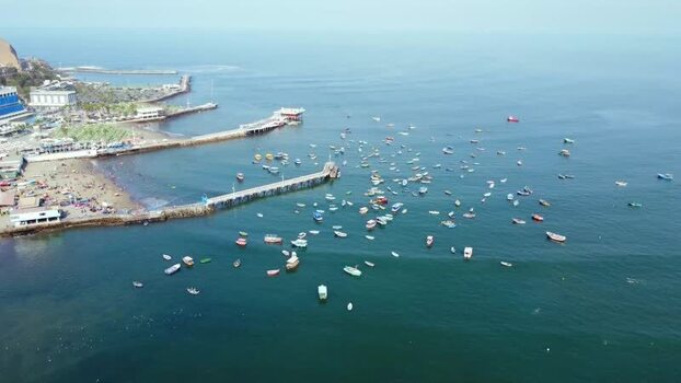 Aerial view of Malecon de Chorrillos and fishing boats Peru. Aerial view of Malecon de Chorrillos and fishing boats Peru.