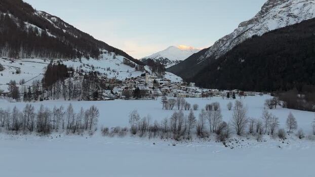 Aerial view of Graun im Vinschgau village in winter Italy. Aerial view of Graun im Vinschgau village in winter Italy.