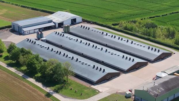 Aerial view of large agricultural farm buildings United Kingdom. Aerial view of large agricultural farm buildings United Kingdom.