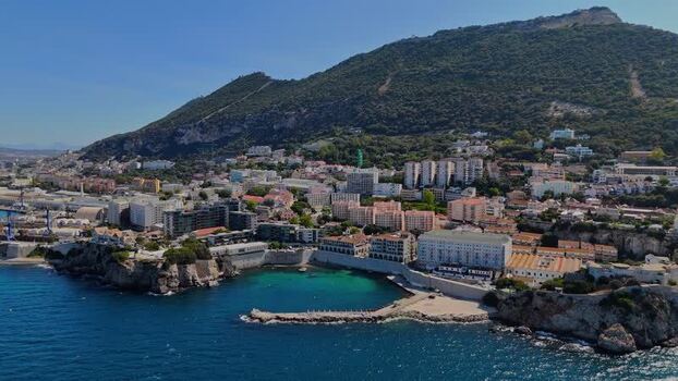 Aerial view of Rosia Bay and the coastline of Gibraltar.