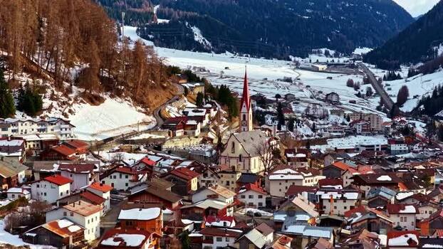 Aerial view of Nauders village in winter Austria.