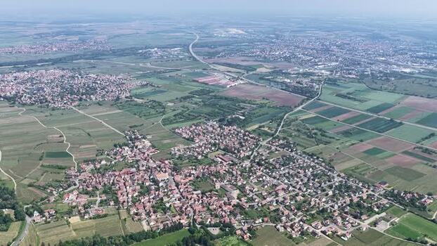 Aerial view of Selestat and the surrounding countryside France.