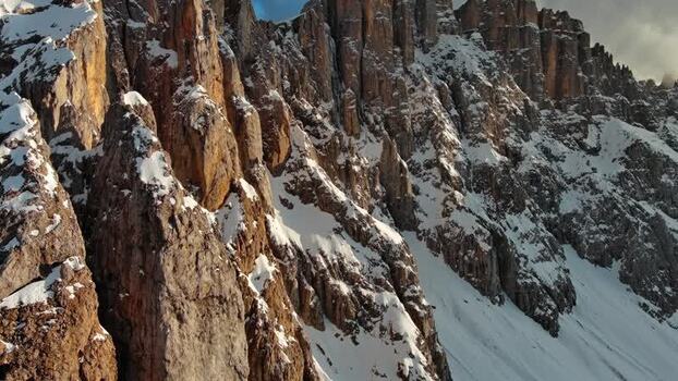 Aerial view of Dolomite Mountains in Canazei Italy.