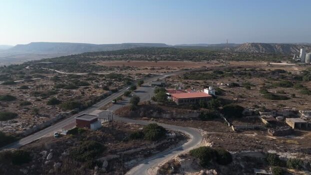 Aerial view of winding road in rural Northern Cyprus.